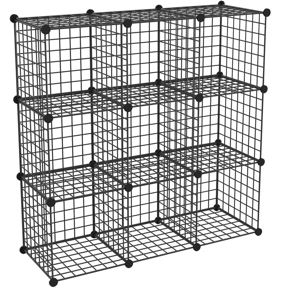 HUBSON Wire Cube Storage Organizer, Book/Toy/Craft/Potted Plants and petCloset Organizers and Storage Shelves, 9-Cube Freely Combinable Metal Grids Storage Shelf,Black Iron