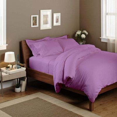 100% Soft Cotton 5 PC Bedding Comforter Set, Queen/Full -Lilac Solid Duvet Insert All Season Warmth Comfortable Lightweight Comforter with 4 Pillow Shams 500 GSM Fill Power Quilted Set