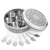 KSJONE Designer Spice Container Masala Dabba, 7 Spice Jars, Holds 7 Spices, Spice Container Box, Polished Stainless Steel with 7 Serving Spoons, Indian Masala Dabba with Lid, 8 Inch view 1