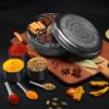 KSJONE Designer Spice Container Masala Dabba, 7 Spice Jars, Holds 7 Spices, Spice Container Box, Polished Stainless Steel with 7 Serving Spoons, Indian Masala Dabba with Lid, 8 Inch view 4