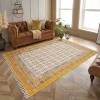 10x16 Flatweave Kilim Rugs for Living Room Thick 0.19" Floral Design Musterd Yellow Handmade Boho Easy Washable Floor Carpet Hand Block Printed Cotton Rugs for Indoor Outdoor Use Bedroom Hall Room view 2