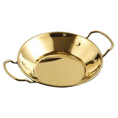Cabilock Japanese Frying Pot Korean Ramen Noodle Pot Stainless Steel Ramyun Cooker with Double Handle Soup Stew Pot Stockpot Instant Noodle Bowl for Home Restaurant Gold 20cm Stainless Frying Pan