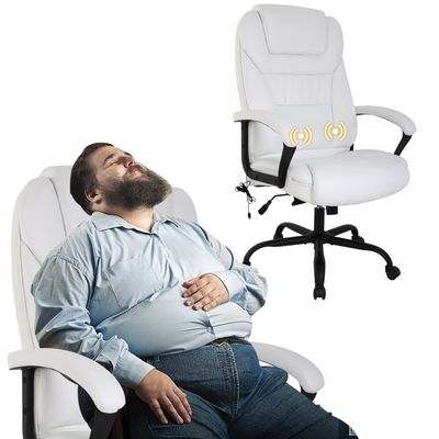 Big and Tall Office Chair for Heavy People 500lbs Pu Leather Computer Chair Massage Desk Chair Ergonomic Swivel Rolling Chair Executive Task Chair W/Lumbar Support Armrest Headrest, White