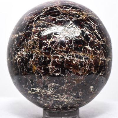 47mm 205g Deep Red w/Orange Garnet Almandine Sphere Polished Natural Sparkling Gemstone Crystal Mineral Ball - India + Stand