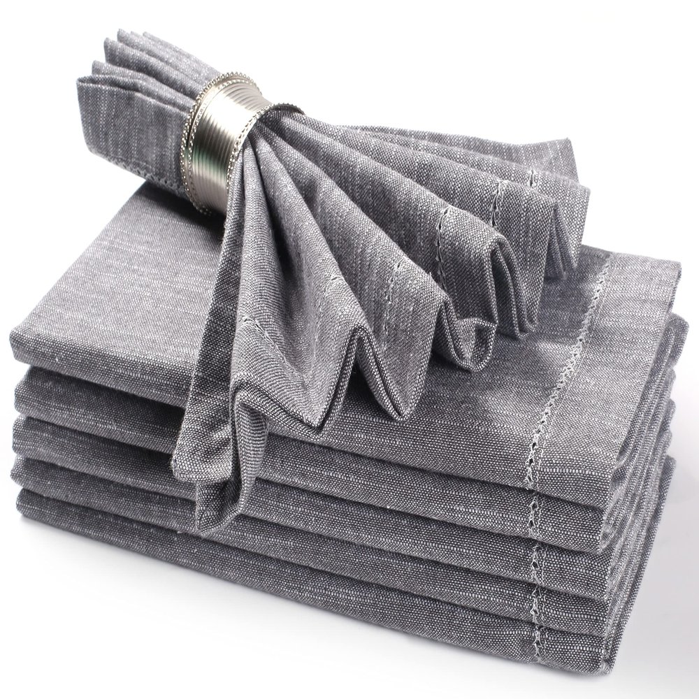 Cotton Textured Cloth Dinner Napkins Set of 6 (20X20 Inch - Charcoal Grey) 100% Cotton Everyday Use Premium Quality Over Sized Cloth Napkins with Mitered Corners Ultra Soft Durable Hotel Quality