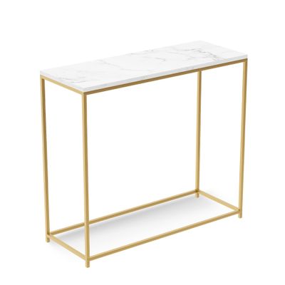 Safdie & Co. - Marble White Console Tables for Entryway, Gold Metal Console Table, Use As Doorway Table, Narrow Bar Table, or Accent Furniture for Decorating Foyer, 31 x 12 x 28 inches