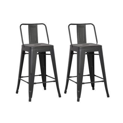 AC Pacific 24 Metal Barstool Set of 2  Country Rustic Style with Low Back, Lightweight & Sturdy Build, Easy Assembly  Black Matte