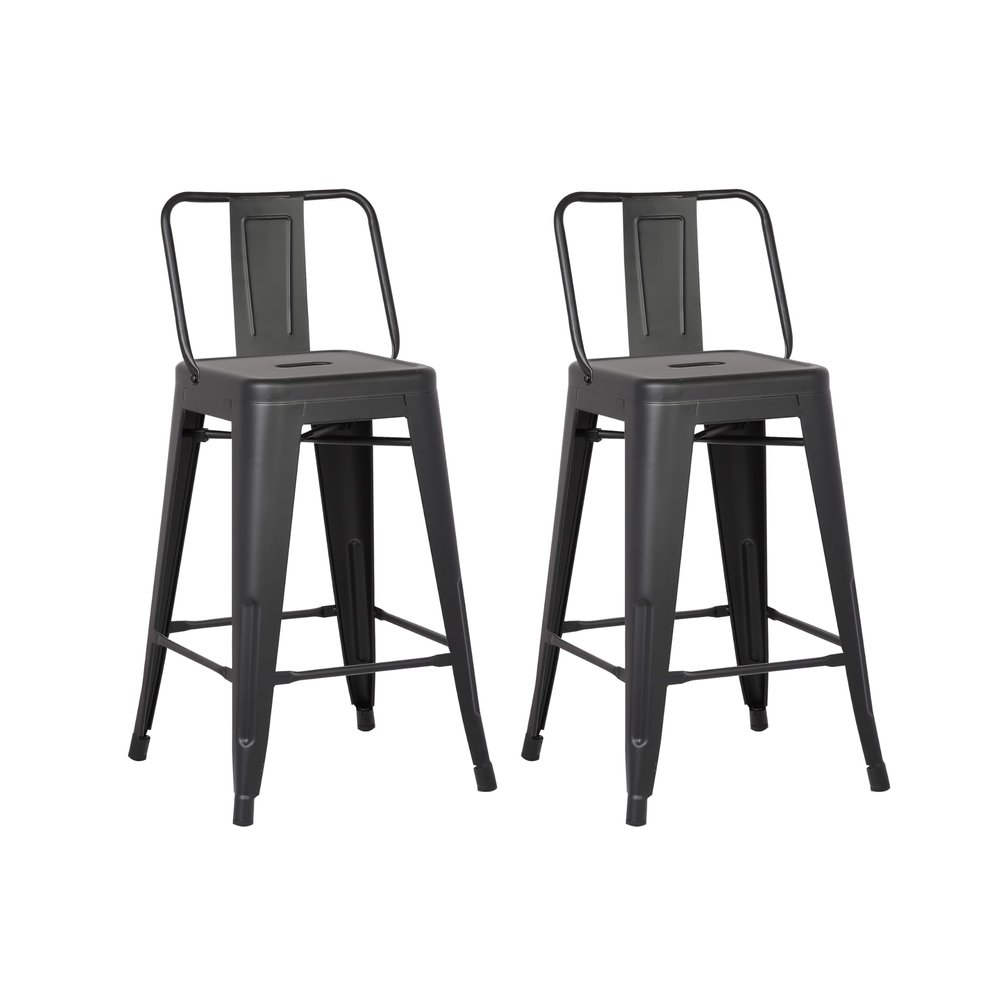 AC Pacific 24 Metal Barstool Set of 2  Country Rustic Style with Low Back, Lightweight & Sturdy Build, Easy Assembly  Black Matte