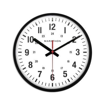 MARATHON Large 10 Inch Silent Continuous-Sweep Analog Wall Clock, Black - Large, Easy to Read Numbers