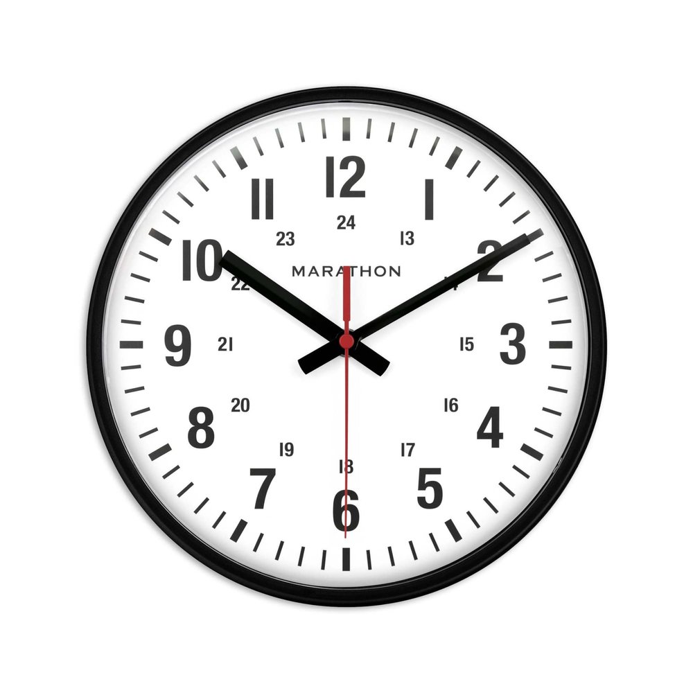 MARATHON Large 10 Inch Silent Continuous-Sweep Analog Wall Clock, Black - Large, Easy to Read Numbers