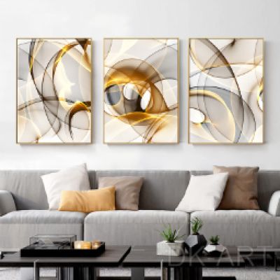 Black Gold Line Abstract Canvas Painting Nordic Minimalist Posters Prints Modern Wall Art Picture Living Room Home Decor 20x35cm(8x14in)x3 Frameless