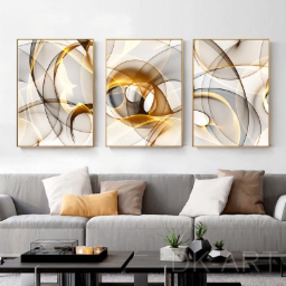 Black Gold Line Abstract Canvas Painting Nordic Minimalist Posters Prints Modern Wall Art Picture Living Room Home Decor 20x35cm(8x14in)x3 Frameless