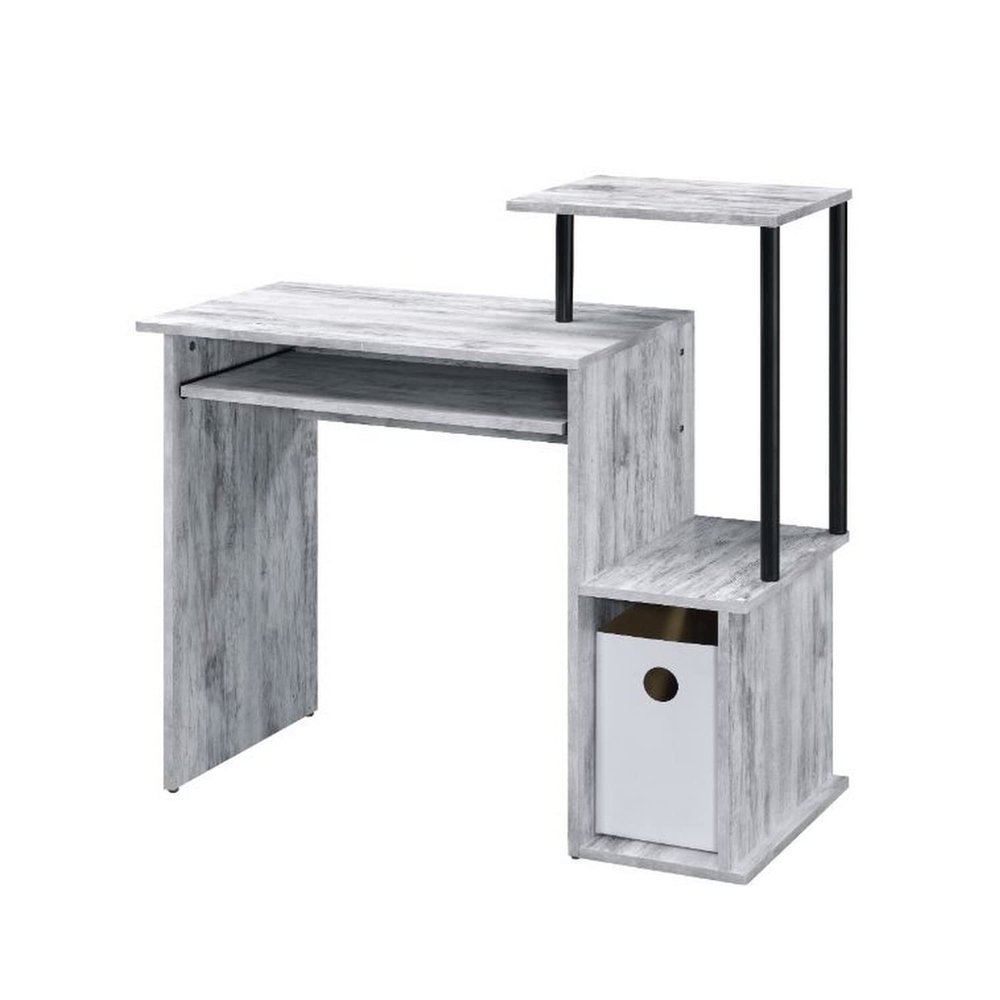 Benjara Computer Desk with Built in Bookshelf, White and Black