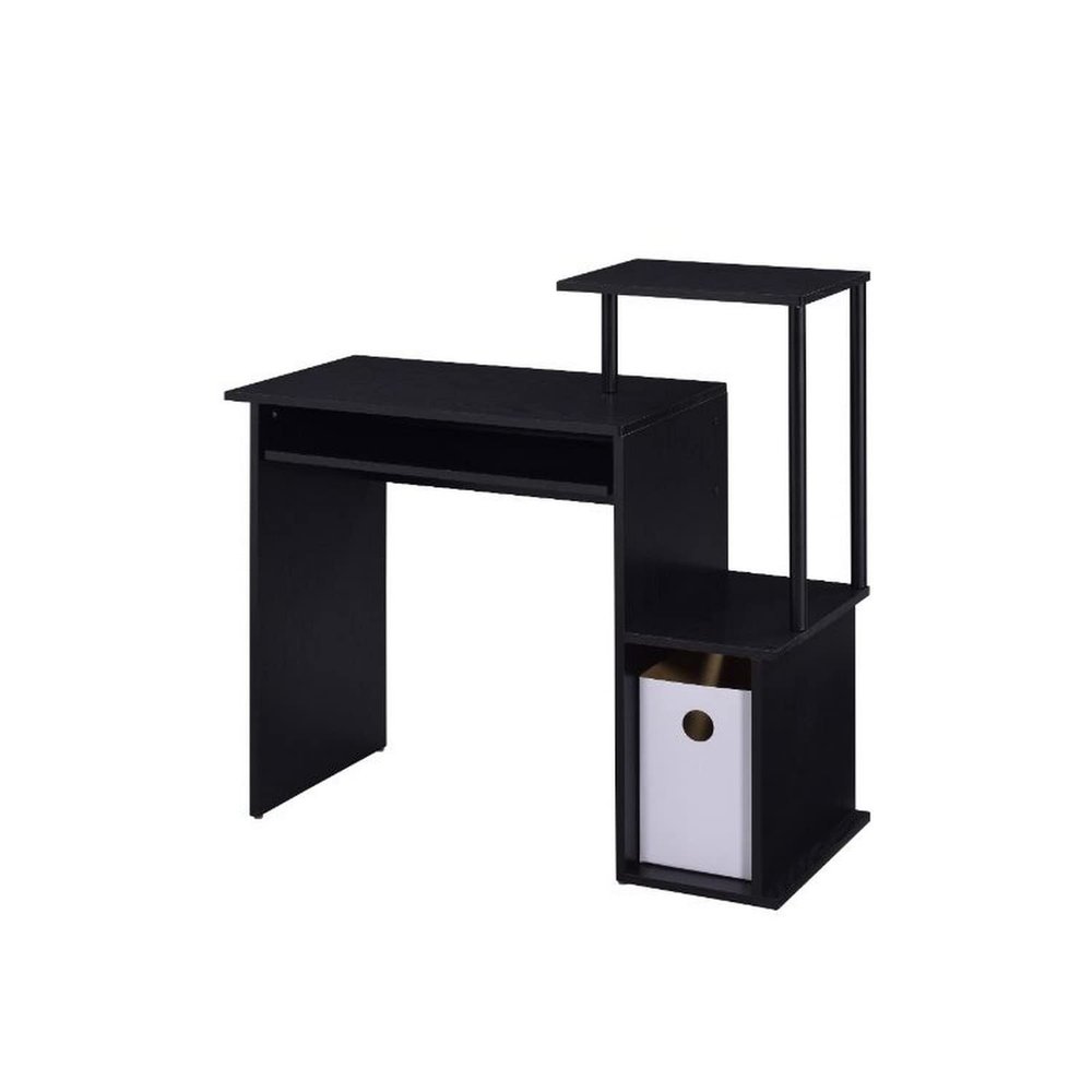 Benjara Computer Desk with Built in Bookshelf, Black
