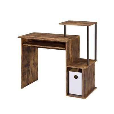 Benjara BM251351 Computer Desk with Built in Bookshelf Weathered Oak Brown & Black