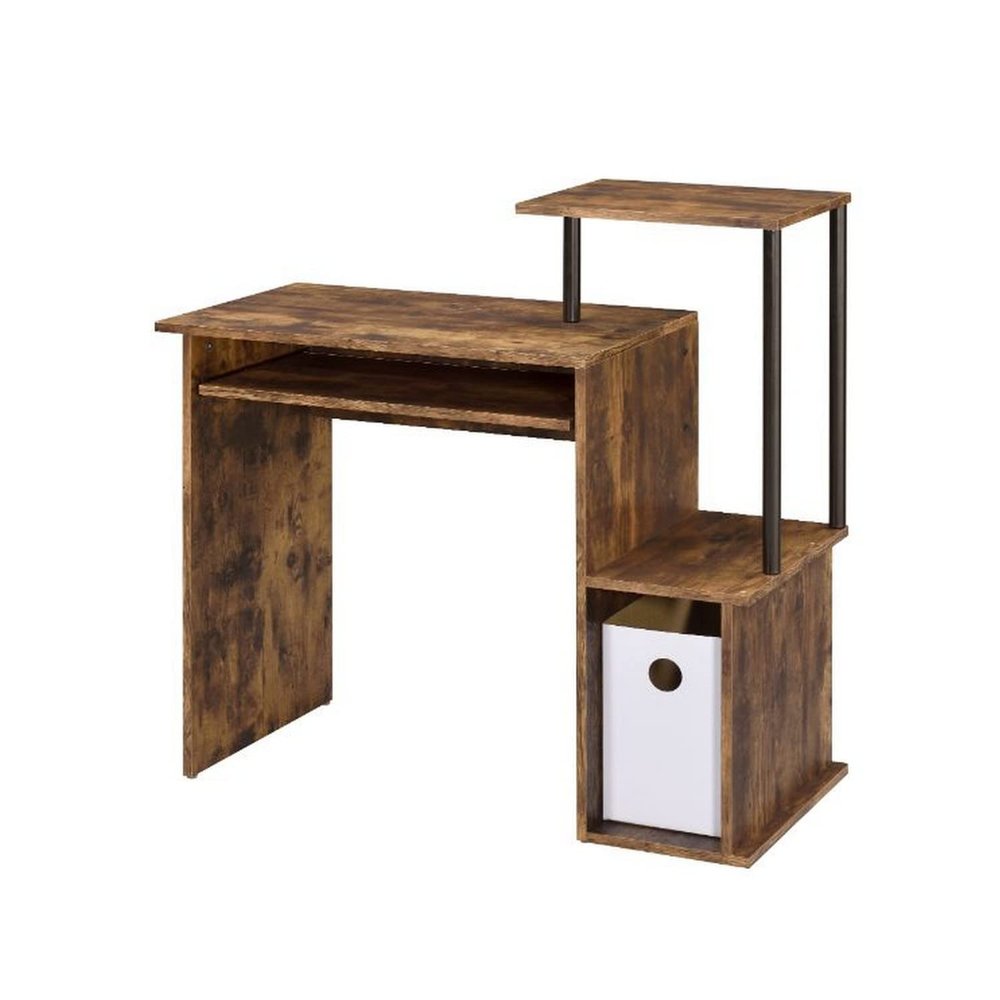 Benjara BM251351 Computer Desk with Built in Bookshelf Weathered Oak Brown & Black