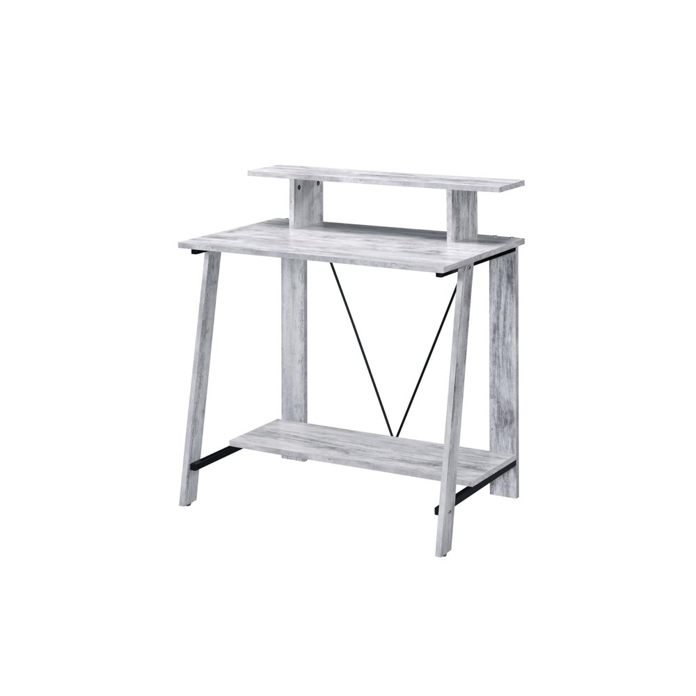 Benjara Writing Desk with V Shaped Frame, White and Black