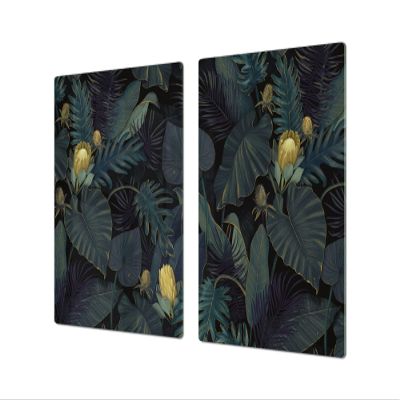 BIG KITCHEN BOARD & Induction Cooktop Cover  Glass Pastry Board  SINGLE: 80 x 52 cm (31,5 x 20,47); DOUBLE: 40 x 52 cm (15,75 x 20,47); DD41 Tropical Leaves Series