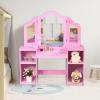 AKUSTIK Kids Vanity, 2 in 1 Pink Wooden Dressing Table for Toddlers with Tri-Folding Detachable Mirror, Storage Shelves, Pretend Princess Beauty Make Up Play Set for Little Girls view 1