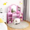 AKUSTIK Kids Vanity, 2 in 1 Pink Wooden Dressing Table for Toddlers with Tri-Folding Detachable Mirror, Storage Shelves, Pretend Princess Beauty Make Up Play Set for Little Girls view 2