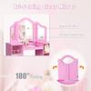 AKUSTIK Kids Vanity, 2 in 1 Pink Wooden Dressing Table for Toddlers with Tri-Folding Detachable Mirror, Storage Shelves, Pretend Princess Beauty Make Up Play Set for Little Girls view 4