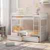 Bedroom Bunk Bed Frame, Yoglad 43" Wooden 2 Layer Bed Frame with Guardrails, Built-in Ladder, Safety Fence, Reinforced Slat Support, No Box Spring Needed (Twin with Drawers, White) view 1