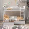 Bedroom Bunk Bed Frame, Yoglad 43" Wooden 2 Layer Bed Frame with Guardrails, Built-in Ladder, Safety Fence, Reinforced Slat Support, No Box Spring Needed (Twin with Drawers, White) view 3