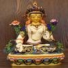 Brass Gold-Plated &Famille Rose Tibetan Buddhism White Tara Goddess Dolma Bodhisattva Statue(7.2" H) view 2