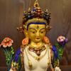 Brass Gold-Plated &Famille Rose Tibetan Buddhism White Tara Goddess Dolma Bodhisattva Statue(7.2" H) view 3