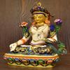 Brass Gold-Plated &Famille Rose Tibetan Buddhism White Tara Goddess Dolma Bodhisattva Statue(7.2" H) view 4