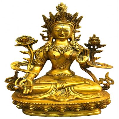 8.4" Brass Copper Tibetan Buddhism White Tara Goddess Dolma Bodhisattva Statue
