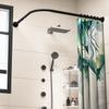 Tanxih Adjustable Corner Shower Curtain Rod L Shaped Black Stretchable 304 Stainless 27"- 39"X47"- 65" Drill Free Install for Corner Bathtub with Free Hooks view 3