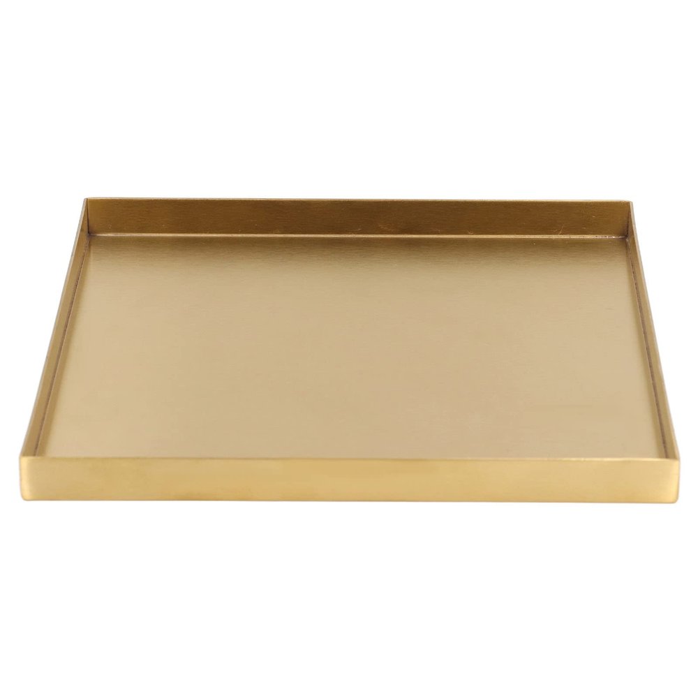 Gold Stainless Steel Serving Tray - 8x8 InchRectangular Storage Organizer for Tea, Coffee, Cosmetics, Jewelry, Use in Vanity, Kitchen, Bathroom, Hotel Decor