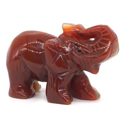 CAREG 2.5" Elephant Statue Natural Gemstone Carnelian Red Agate Crystal Carved Reiki Healing Stone Figurine Crafts Home Decoration