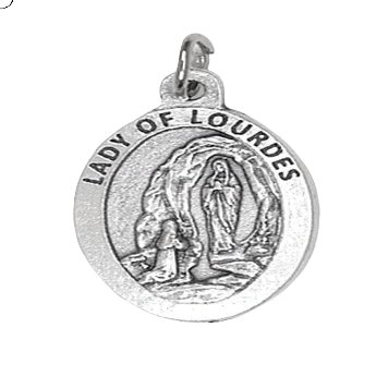 Religious & Catholic Loose Silver Tone 1" Medals, Sacramentals, Charms (Pack of 50pc). St. Mary Our Lady of Lourdes
