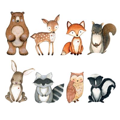 Back40Life Forest Critters Painted Wooden Animal Cutout Shapes (Medium + Stands (Bundle of 8))