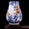 Jingdezhen Ceramic Master Hand-Painted Vase Flower Arrangement Living Room Home Decoration Vestibule Handicraft Ornaments with Wooden Base view 1