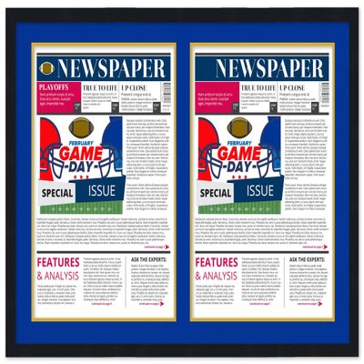 11x22.5 Newspaper Frame- Black Frame With Blue and Gold Acid Free Double Matting Made to Display TWO Entire Newspapers - 11x22.5 Solid Wood Picture Frame Size-UV Acrylic-fits the LA Times or Art