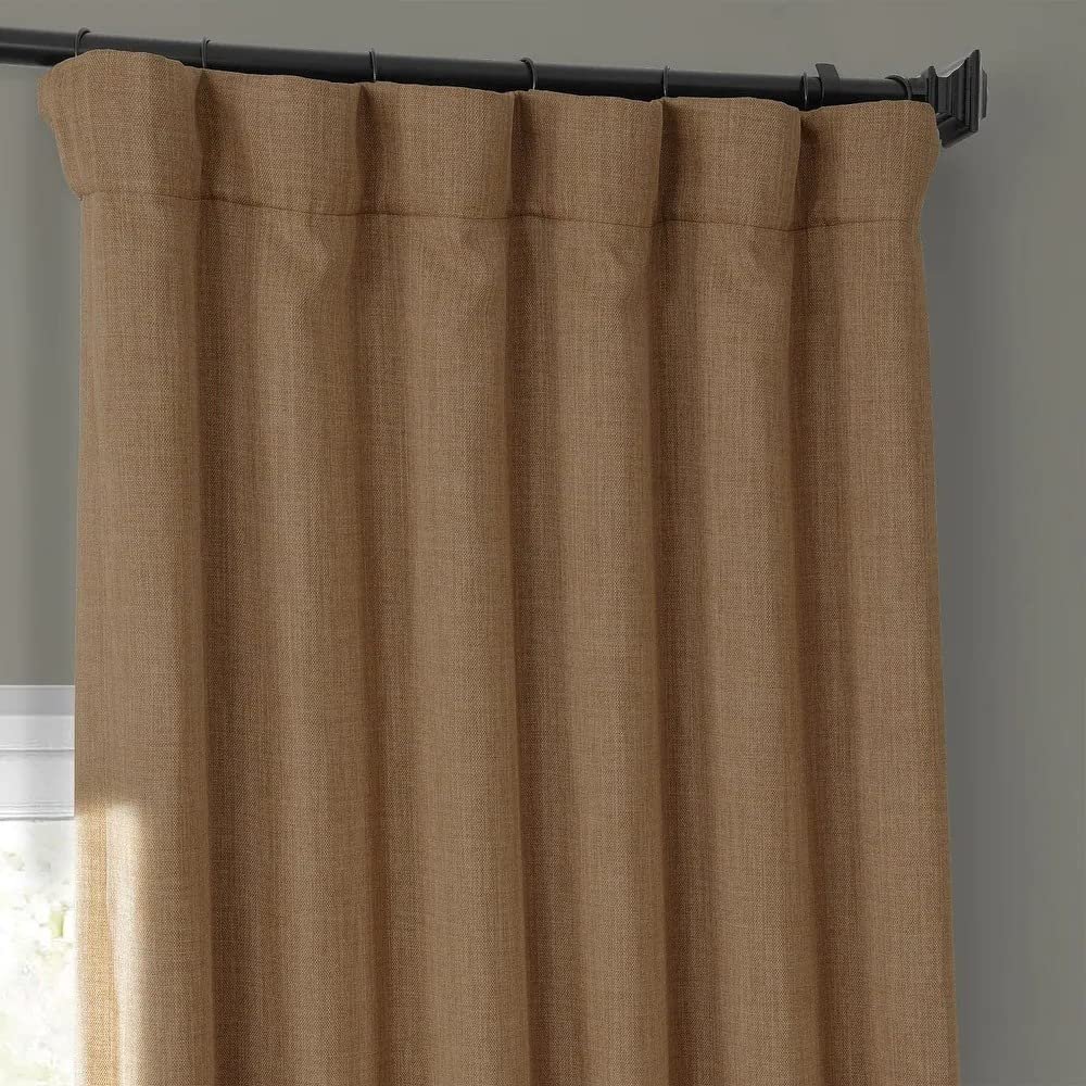 1 Panel Blackout Curtain 50 inches Wide x 120 inches Long Faux Linen Light Brown Shade Room Darkening Butterscotch 100% Polyester Material Solid Pattern | 108 Inches Length Durable Casual Black Rod