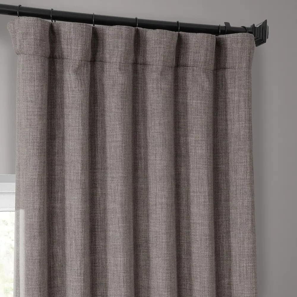 HNU 1 Panel Blackout Curtain 50 inches Wide x 108 inches Long Faux Linen Grey Shade Room Darkening Mink 100% Polyester Material Solid Pattern | 108 Inches Length Durable Casual Style Black Rod Pocket