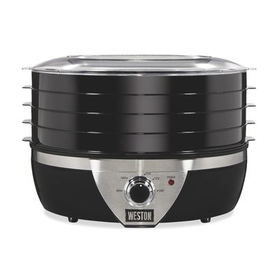 Weston Food Dehydrator Machine for Jerky, Fruit, Meat, Herbs, Vegetables, with Temperature Control (100-160F), 4 Stackable Trays (3 Sq. Ft.), Black & Stainless Steel Accents (75-0640-W)