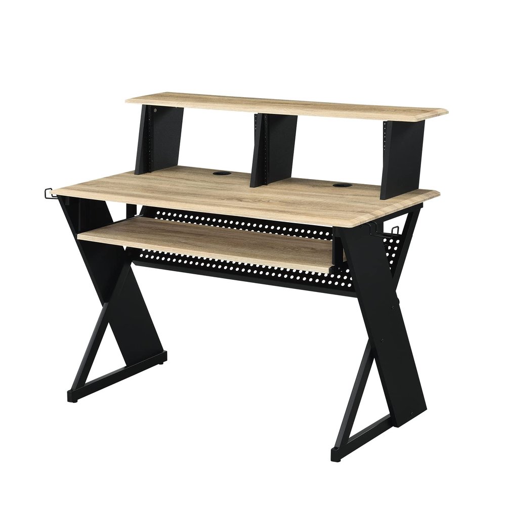 Acme Furniture Rectangular Music Desk Table with Earphone Rack, Natural and Black