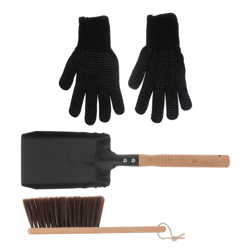 Cabilock 1set Ash Shovel Kit Dustpan Fireplace Cleaning Tools for Efficient Hearth Maintenance Fire-Resistant Gloves Included Lightweight and Design