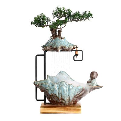 Desktop Fountain Waterfall Tabletop Fountain Indoor Ceramic Atomized Desktop Fountain Chinese Alpine Bonsai Liuxiang Decorative Fountain Office Desk Water Waterfall Fountains Zen Meditation Waterfall
