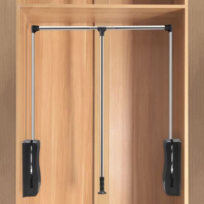 Pull Down Wardrobe Rail Adjustable 65-125cm Wardrobe Lift Large Extendable Cloth Hanger Soft Return Storage System with Telescoping Handle and Mounting Hardware (Size : 92-125cm/36.2-49.2in)