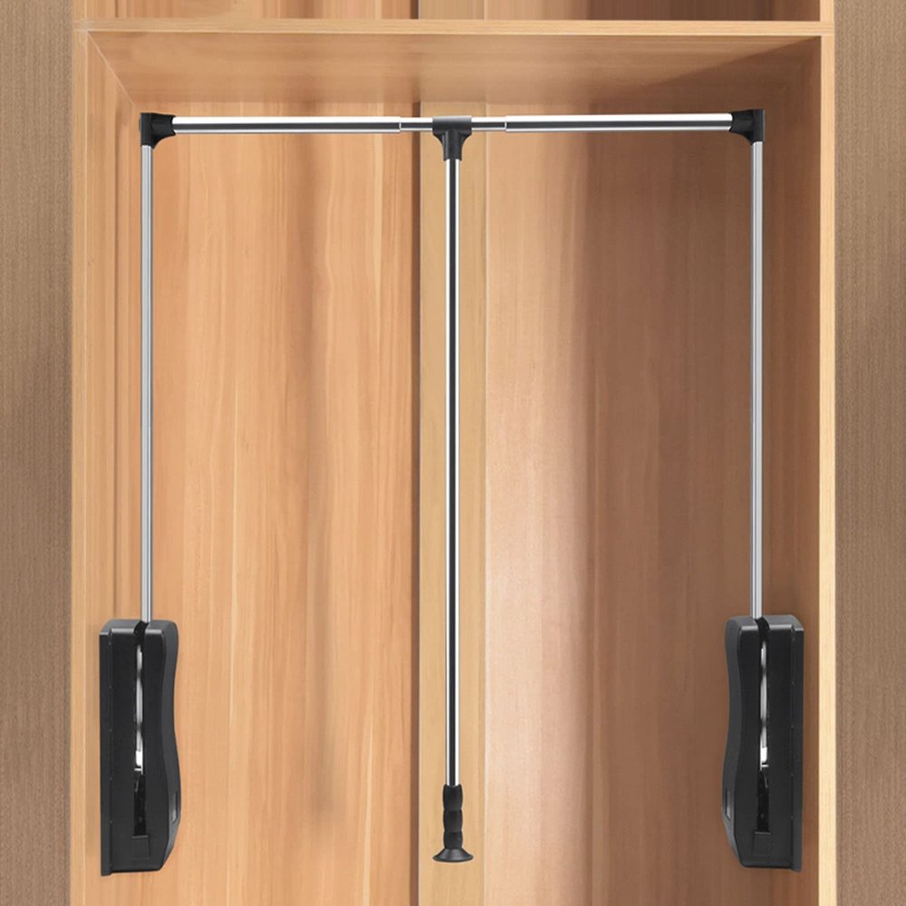 Pull Down Wardrobe Rail Adjustable 65-125cm Wardrobe Lift Large Extendable Cloth Hanger Soft Return Storage System with Telescoping Handle and Mounting Hardware (Size : 92-125cm/36.2-49.2in)