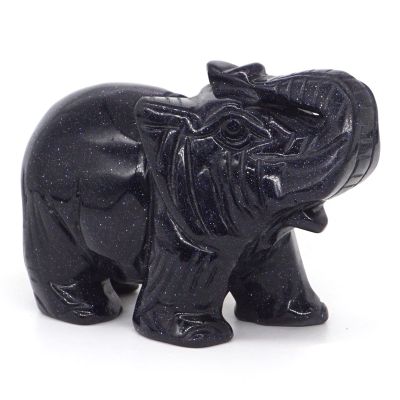 CAREG 4" Elephant Statue Blue Goldstone Sand Crystal Carved Reiki Healing Quartz Stone Animal Figurine Crafts Home Decoration