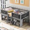 Polibi Twin Size Low Loft Bed with Movable Shelves & Ladder, Solid Wood Bed with Decorative Guardrail Chalkboard Grey view 1