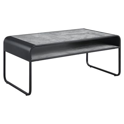 Acme Furniture Rectangular Coffee Table with Open Shelf, Concrete Gray and Black
