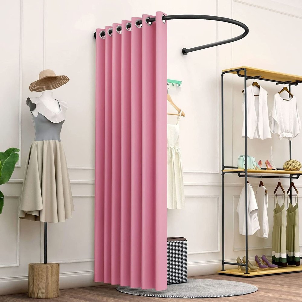 Clothing Store Fitting Room, Simple U Type Move Track Dressing RoomWith Curtains Kit, DIY Temporary Locker Room,Wall-Mounted Privacy Partition Screen For Outdoor Office, For Office Outdoor Activity